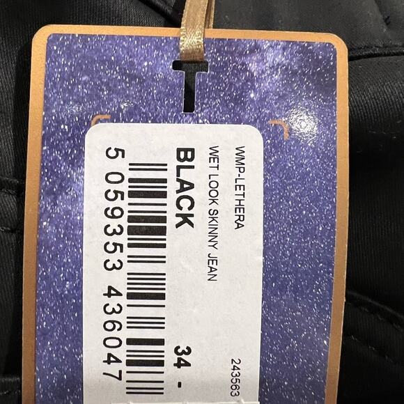 Ted Baker Jeans Pants Womens 34 Black Wet Look Skinny Dark Academia Goth NEW - Picture 6 of 12